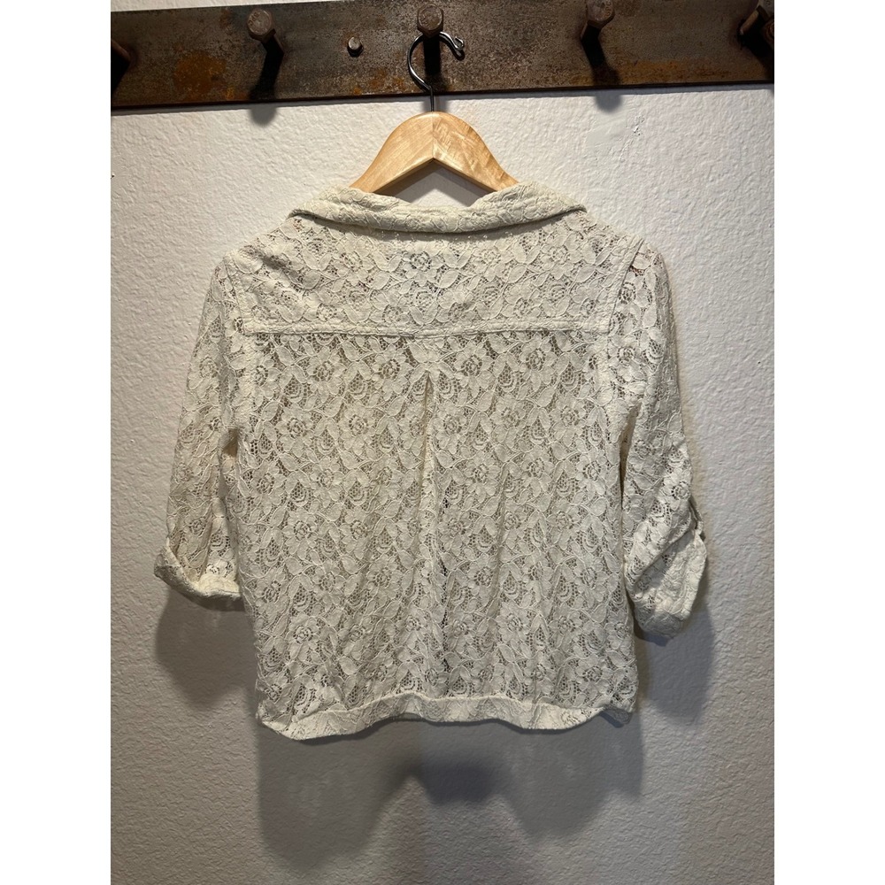 American Rag Womens XL Ivory Floral Lace Zip Up Bomber Jacket Short Sleeve Cream - Picture 10 of 15